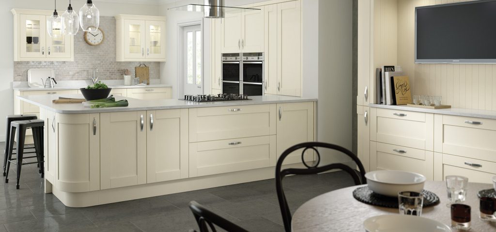 Cambridge complete kitchen fair price door in white ivory colour traditional wooden shaker doors