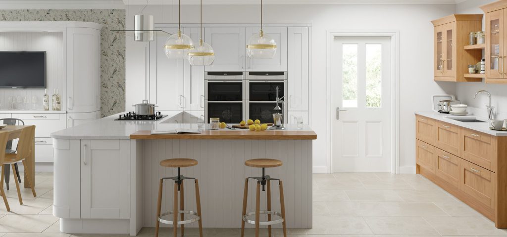 Cambridge complete kitchen fair price door in light grey colour traditional wooden shaker doors