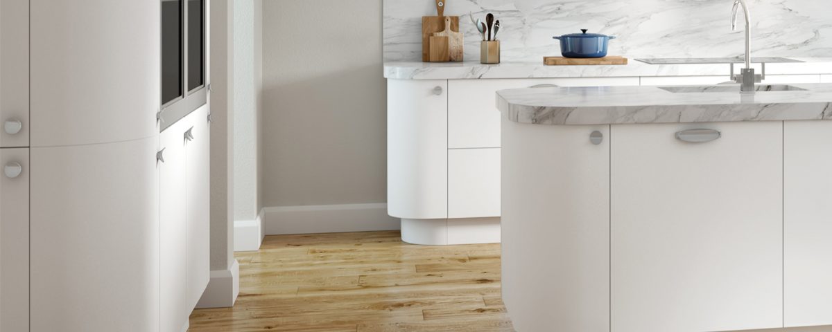LASTRA_MAIN_White modern matt full complete kitchen installation example with rounded corners from fair price kitchens in heckmondwike, west yorkshire